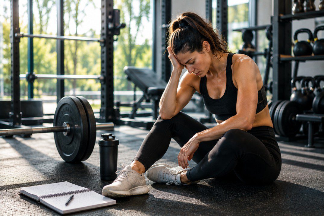 Woman experiencing a women gym plateau during strength training workout in a modern Perth gym